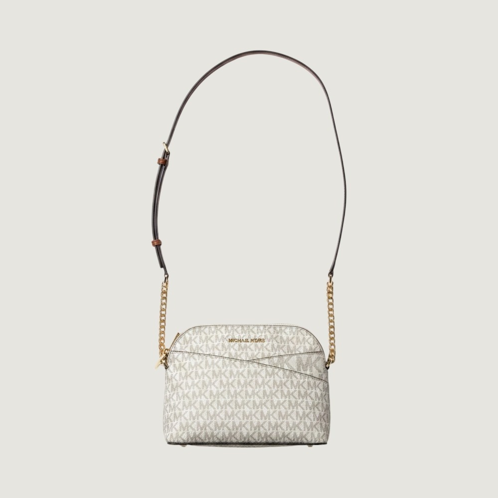 Michael Kors Jet Set Medium East West Crossbody Bag White Grey Logo Dome Purse